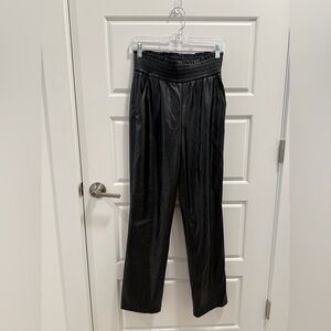 Joie Smocked Waist Faux Leather Pull On Straight Leg Pants